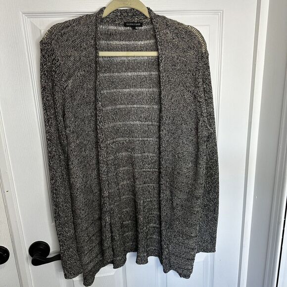 Eileen Fisher System Black White Linen Wool Open Front Cardigan Large - Picture 1 of 9